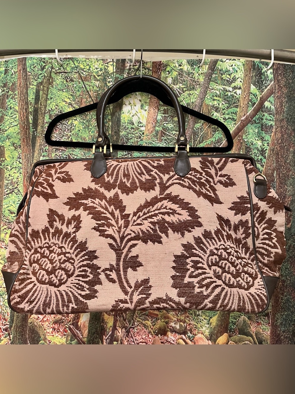 Vintage Bueno Tapestry Carpet Weekender Bag Floral flowers travel